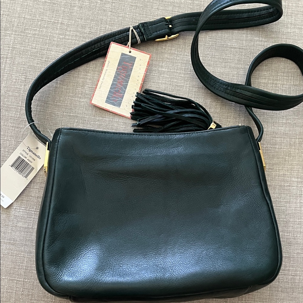Tignanello Green Leather Shoulder Bag with Tassel NWT